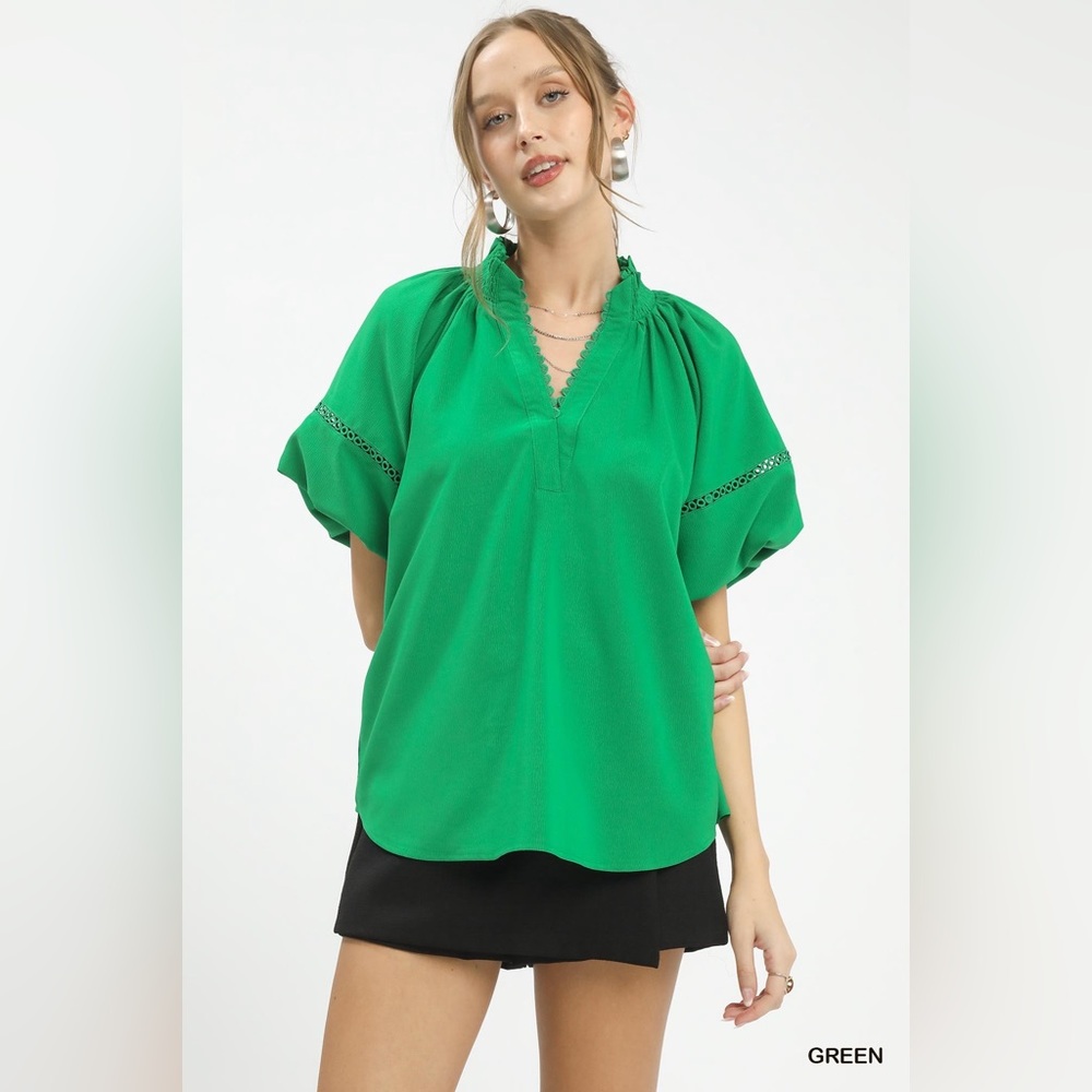 Umgee Lace Trim Peasant Top